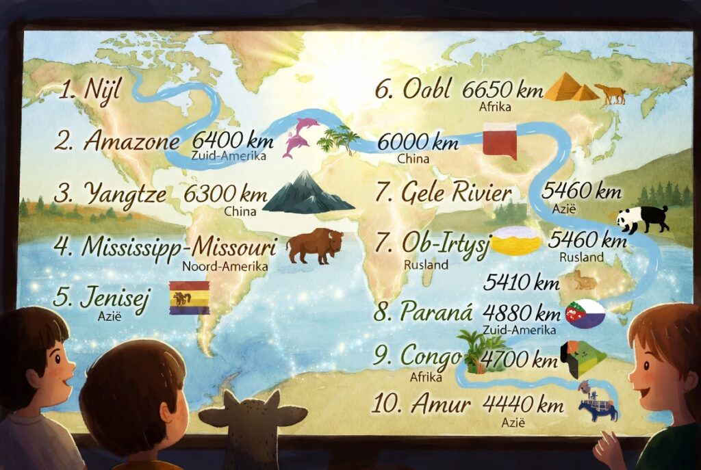De top 10 van de langste rivieren ter wereld